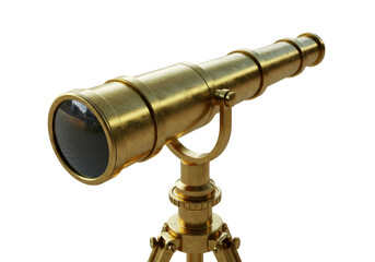 Isolated Brass Telescope on Tripod for Stargazing