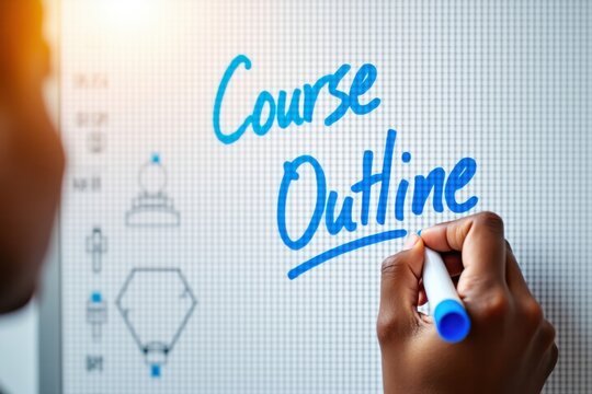 Teacher Writing "Course Outline" on Whiteboard