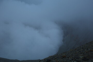 foggy aso volcano 