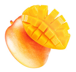 mango with cube slices isolated on white background
