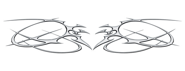 Chrome neo tribal tattoo. Succubus womb sigils and sharp cyber sigilism elements in liquid silver...