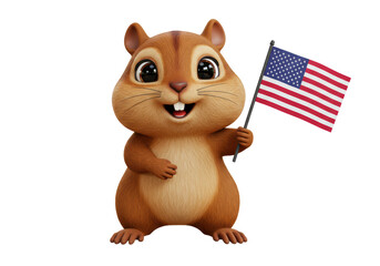 Isolated Chipmunk Holding American Flag Independence Celebration