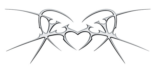 Chrome neo tribal tattoo. Succubus womb sigils and sharp cyber sigilism elements in liquid silver...