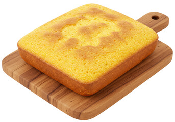 Isolated Golden Cornbread on Wooden Cutting Board