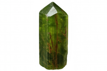 Green elbaite tourmaline crystal mineral specimen with intricate patterns, isolated on a transparent background, perfect for compositing and design work
