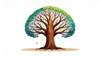 Vibrantly Colored Tree with Green Leaves and Detailed Branches on a Minimalist Background Representing Nature and Growth in an Artistic Design