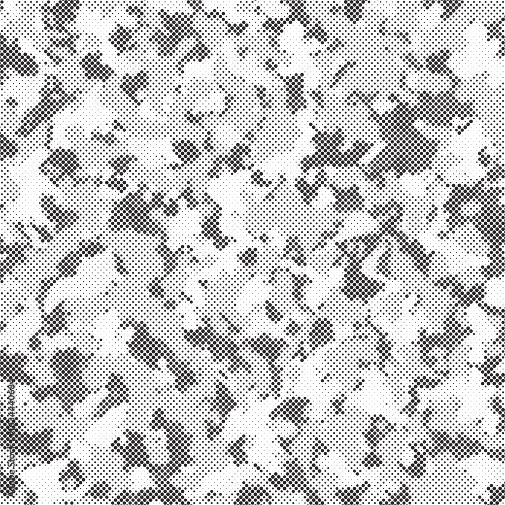 Poster abstract halftone seamless camouflage pattern. repeating digital dotted hexagonal camo military text