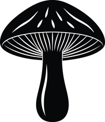 Black mushroom silhouette isolated on transparent background