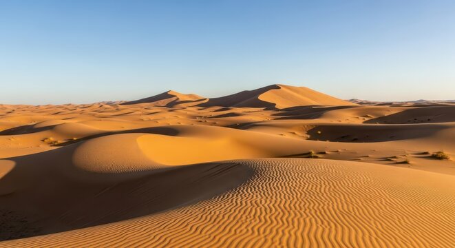 Rippled Sands and Majestic Dunes Bathed in Golden Morning Light