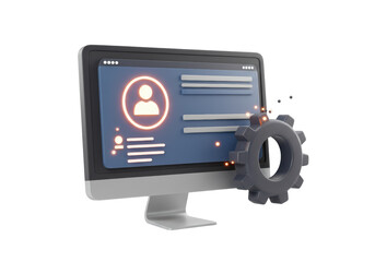 Isolated Computer Screen with User Profile and Gear Icon, Settings Configuration