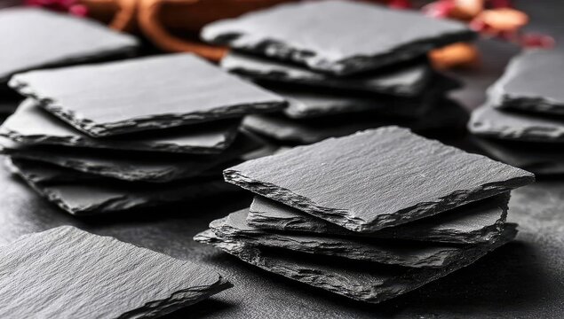 Dark gray slate coasters stacked