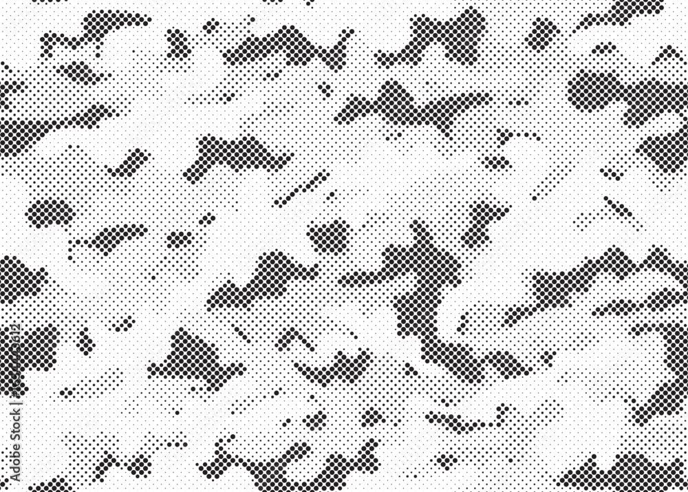 Poster abstract halftone seamless camouflage pattern. repeating digital dotted hexagonal camo military text