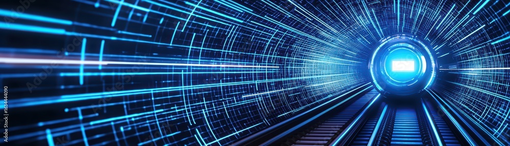 Poster futuristic light tunnel with digital effects and speed motion