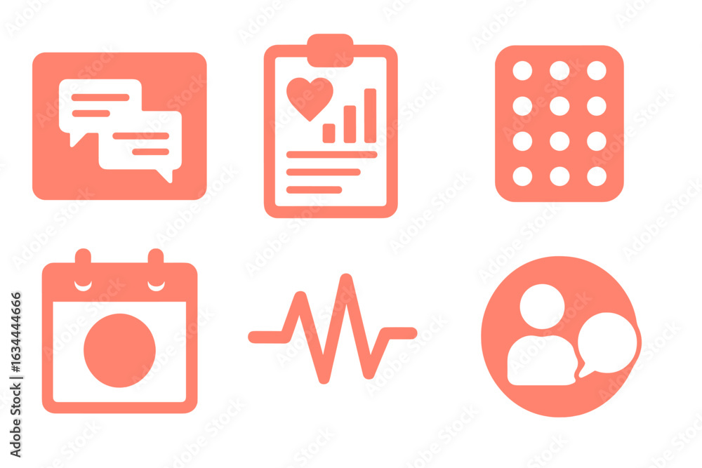 Aufkleber symbols representing health monitoring and communication in a digital application