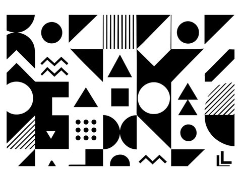 Modern Geometric Seamless Pattern. Abstract Black and White Background with Minimalist Shapes.