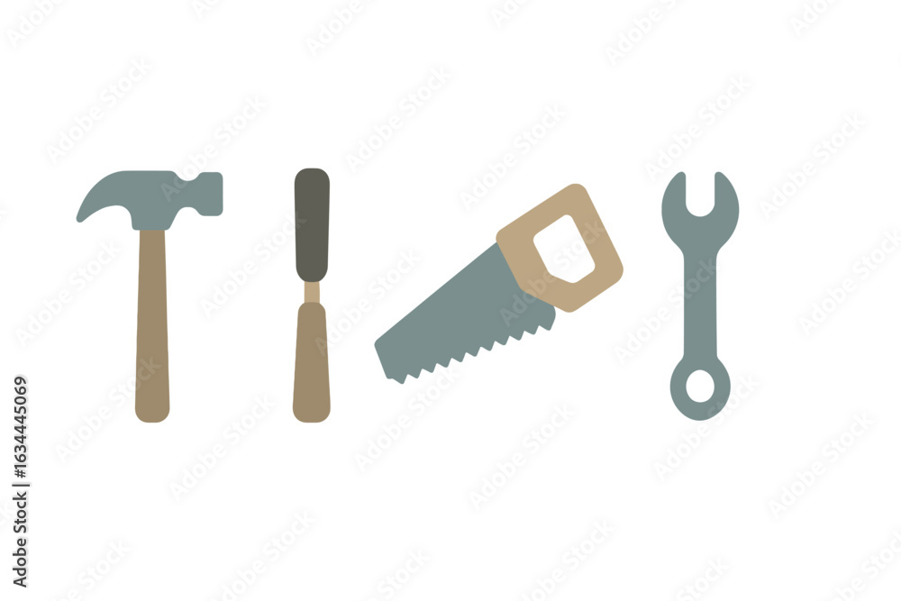 Poster various tools displayed on a white background for construction and diy projects