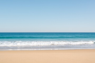 Naklejka premium Minimal beach with blue sky and soft ocean waves
