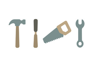 Various tools displayed on a white background for construction and DIY projects
