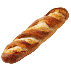 Golden brown french baguette bread isolated on transparent background