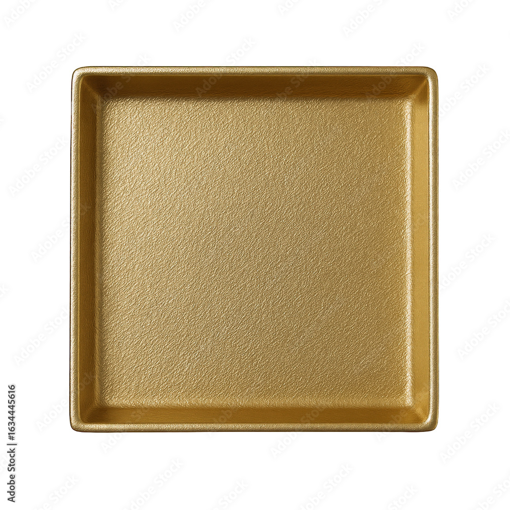 Poster textured golden square tray with subtle gloss reflecting light, ideal for luxury presentation and di