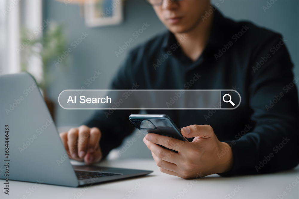 Poster run your ai search now using your phone and laptop for maximum productivity and efficiency