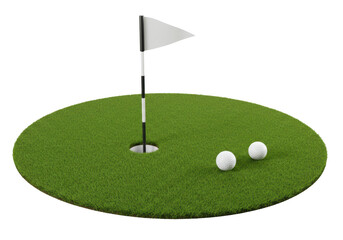 Isolated Golf Green with Balls and Flag