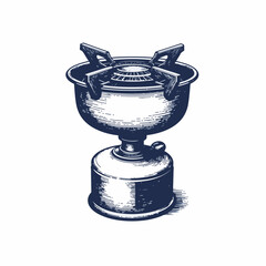 Camping stove sketch with detailed design featuring gas canister and burner elements. Camping stove illustration showcases essential outdoor gear for adventurous cooking in nature.