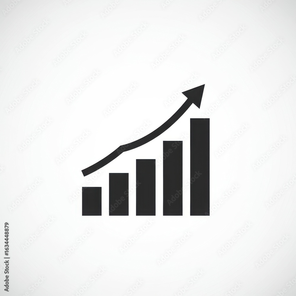 Poster rising chart with arrow pointing up on white background