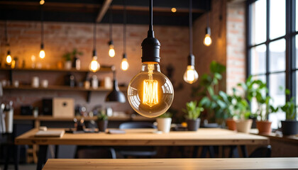 Edison Bulb with Loft Interior, and Warm Light.