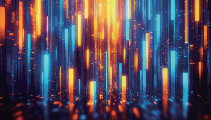 A colorful, abstract image with orange, blue, and yellow stripes. The image is full of energy and movement, with the colors blending and overlapping in a dynamic way. Scene is one of excitement