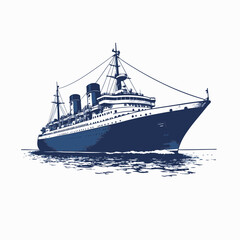Fototapeta premium Vintage cruise ship illustration on ocean water, showcasing classic design with multiple smokestacks and elegant hull.