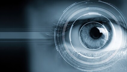 Close-up eye with digital interface overlay