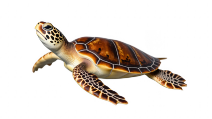 Realistic sea turtle swimming gracefully ocean, showcasing its intricate shell patterns and vibrant colors. This majestic creature embodies beauty