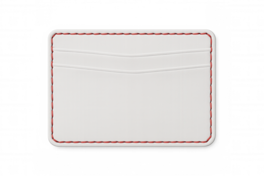 White leather pocket wallet with vibrant red stitching, displaying clean lines and minimalist design against transparent backdrop