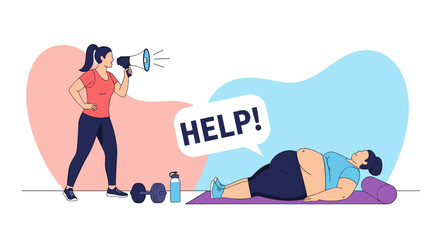 Personal trainer motivating client through difficult workout session to achieve fitness goals and improve health