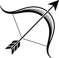 Traditional Bow and Arrow Silhouette, Archery Icon, Black Weapon Vector, Hunting Tool Illustration, Ancient Archer Symbol, Graphic Element for Design, Isolated Clipart Image