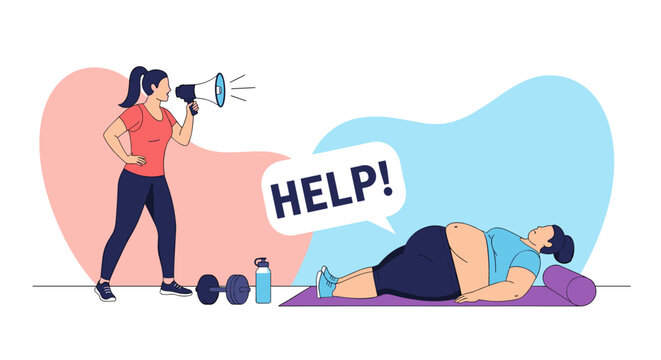 Personal trainer motivating client through difficult workout session to achieve fitness goals and improve health - Powered by Adobe