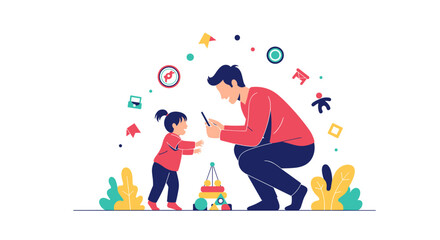Fototapeta premium A father and daughter enjoying quality time together playing with toys indoors