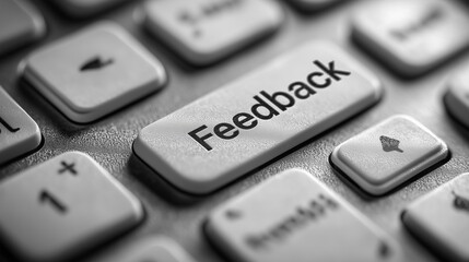 Close-up of a computer keypad featuring a prominent "Feedback" key. The monochrome design emphasizes clarity and usability, ideal for tech, customer service, or communication themes.