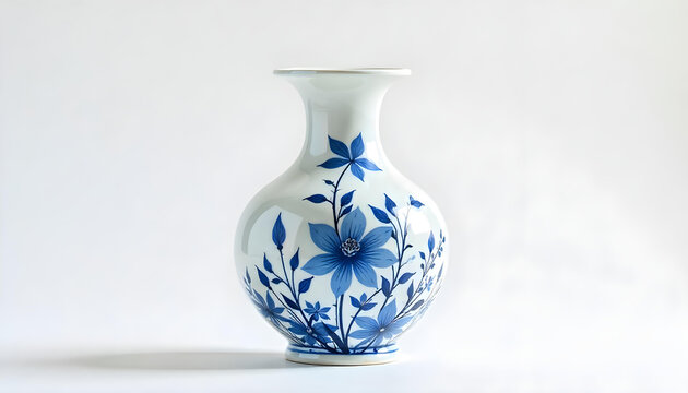 blue floral decorative design vase isolated on white background 