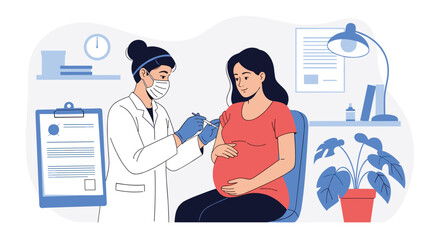 Healthcare professionals administer vaccines to pregnant women ensuring maternal and fetal health during prenatal care appointments