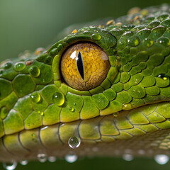 Macro Shot of a Green Snake's Yellow Eye