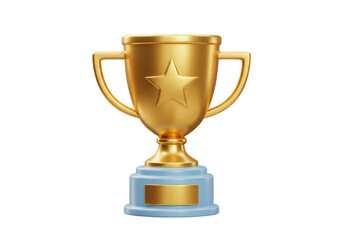 Isolated Golden Trophy with Star and Blue Base