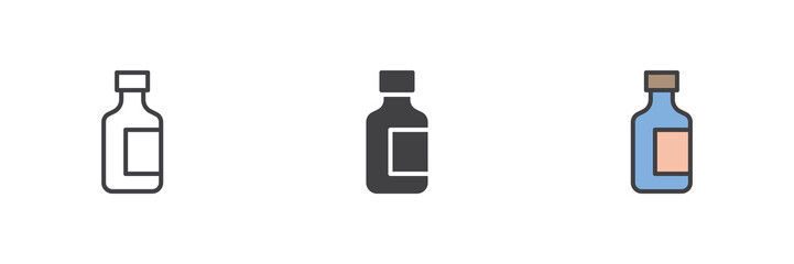 Medicine vial icon set in line, solid and filled outline style