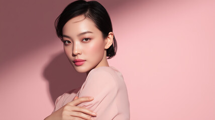 Elegant Female Portrait on Pink Background