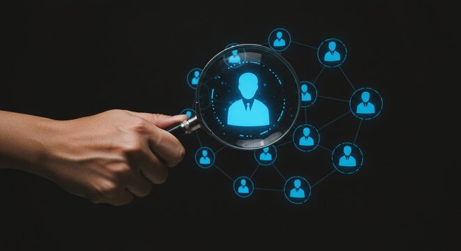 Conceptual image depicting talent acquisition and recruitment, showcasing a network of potential candidates with a focus on finding the right fit.