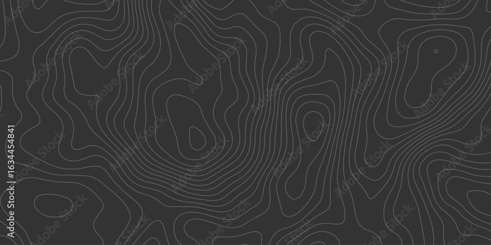 Poster dark topographic map background with smooth contour lines, perfect for tech, geoscience visuals, or 