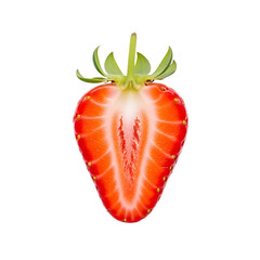 Half Strawberry with Seeds and Stem fruit isolated on a transparent background