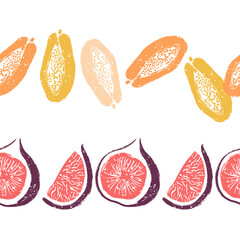Papaya and Figs Vector Seamless Horizontal Borders Set