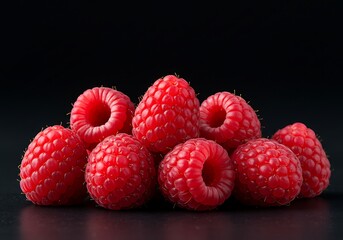 Juicy Raspberries: Dark Background, Vibrant Red